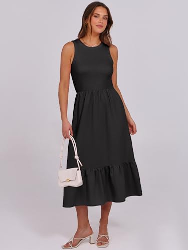 ANRABESS Women Midi Dresses 2025 Summer Casual Sleeveless Sundress High Neck Tank Top Racerback Flowy Beach Dress ＆ Pockets2