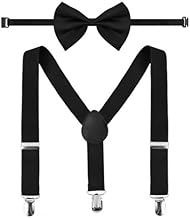 Children's Suspenders Bow Tie Set Adjustable Suspenders for Boys Girls Boys Y Suspenders for Trousers Elastic Suspenders with 3 Metal Clips