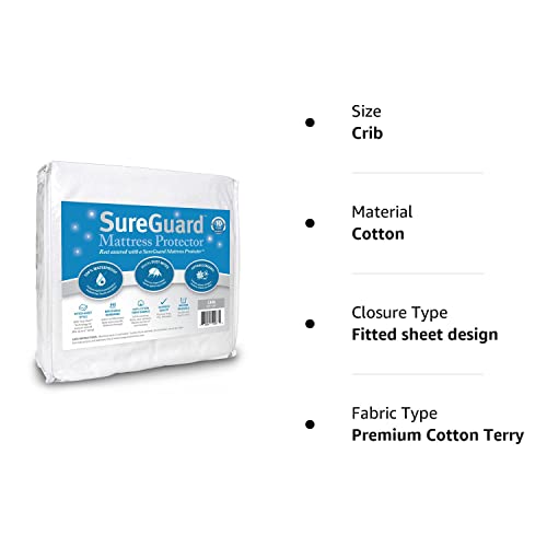 Sureguard Crib Size Mattress Protector - 100% Waterproof, Hypoallergenic - Premium Fitted Cotton Terry Cover #TOP7