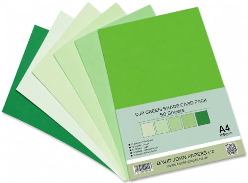DJP 160GM Green Shade Card Pack - 5 Colours 50 Sheets - 10 Each Colour