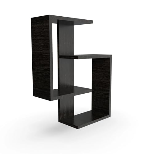 Image of Furniture Cafe Modern Wooden Wall Mounted Shelf - Intersecting Cube Display Rack for Living Room, Bedroom, and Office Decor (Black)