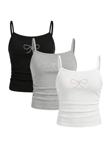 Image of SOLY HUX Girl's Tank Tops 3 Packs Cute Ruched Spaghetti Strap Camisole Slim Fit Undershirts