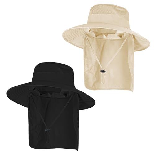 Image of Sun Hats for Men Women Fishing Hat UPF 50+ Breathable Wide Brim Bucket Hats Summer UV Protection Safari Hat with Neck Flap