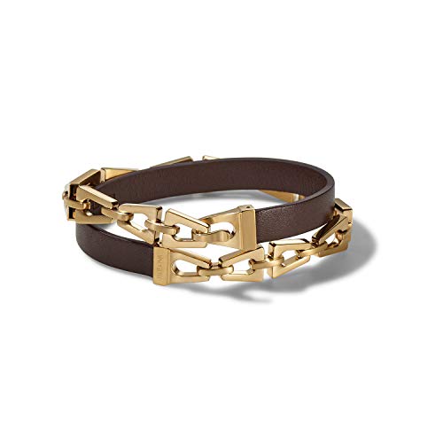 Bulova Mens Classic Large Brown Double-Wrap Leather and Gold-Tone Tuning Fork Link Chain Bracelet (Model J97B001L) by Bulova - Used condition - US$95.27