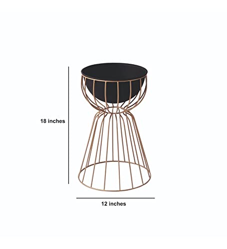 Image of Decor de Maison Handcrafted Twin Medium Bloom Floor planters|Modern Planters |Decorative Metal Planters for Lawn /Garden /Balcony / |Luxury Planter for Living Room /Office /Home (Black Bowl, Small)