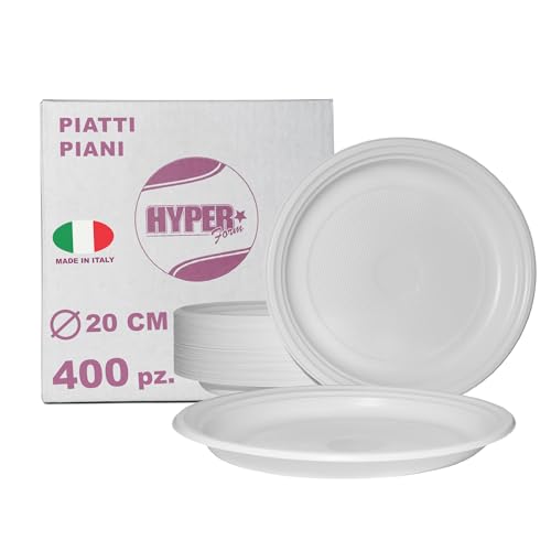 Hyper Form - 400 Piatti Piani di Plastica Riutilizzabile Rigida, Lavabili 20 Cicli in Lavastoviglie