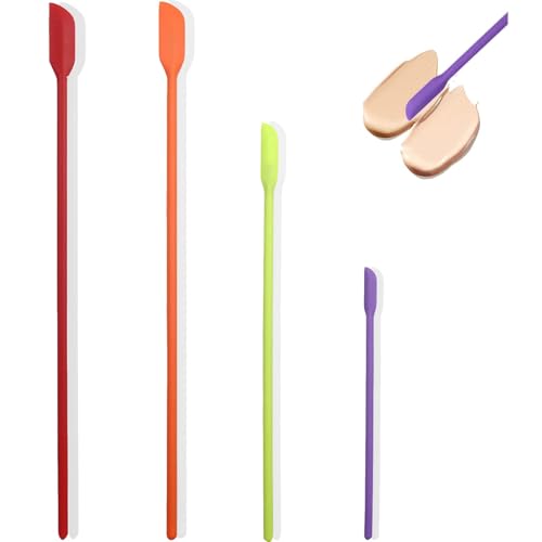 Mini espátulas de silicona – Juego de 4 espátulas multifuncionales pequeñas de cocina, agitador de loción, espátula pequeña de maquillaje reutilizable para tarros de mermelada, botellas de cosméticos,