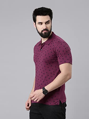 Image of KRYPTIC Mens Pure Cotton Printed Half Sleeve Polo Tshirt (Burgundy 1 ; 2XL)