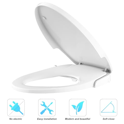 Elongated Bidet Toilet Seat,Non-Electric Bidet with Self Cleaning Dual Nozzles,White Bidet Attachment for Toilet,Toilet Seat Elongated with Quiet-Close Bidet Sprayer, Toilet Water Spray