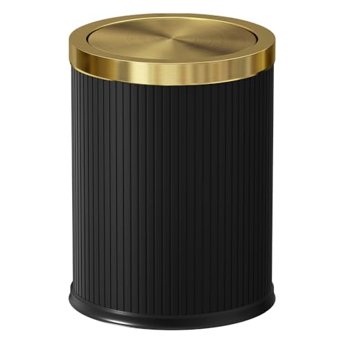 Image of 15L /4GAL Black Bathroom Trash can,Gold Bathroom Garbage can with lid,Small Trash Can with Flipping Lid, Garbage cans for Bedroom, Kitchen,Living Room.(15L-Black)