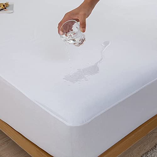 Image of Cooling Mattress Protector Waterproof Queen Size Ultra Soft Noiseless Smooth Jersey Top Fitted Matressprotector Cover with Stretchy Pocket