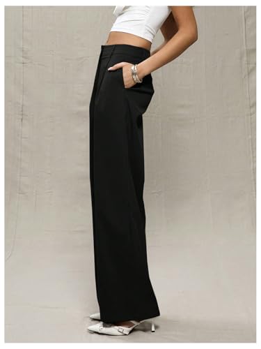 OYOANGLE Women's Straight Leg Tailored High Waisted Pants Casual Work Business Trousers with Pockets4