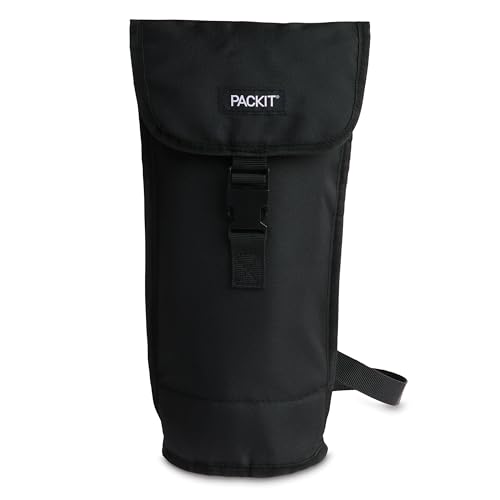 PackIt Freezable Wine Bag, Black, Built with ECOFREEZE Technology, Foldable, Reusable, Shoulder Strap with Buckle Closure, Perfect for Adults and Drinks On-the-Go