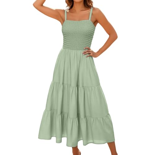 Nuaoxyeu Leinen Zweiteiler Damen Strandkleid Damen Lang Leicht Und Luftig Sommerkleid a Linie ärmelloses Maxikleider Elegant Sommer Spaghettiträger...