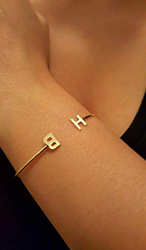 14k Solid gold Letter Bangle, Gold Letter Cuff, Personalized initial bangle cuff Bracelet, Letter Bangle Gold letter bracelet