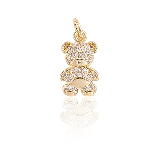 Stiesy 10 Pcs 18K Gold Plated Panda Bear Charms Clear Cubic Zirconia Charms Bulk with Jump Rings for Earring Bracelet Necklace Jewelry Making