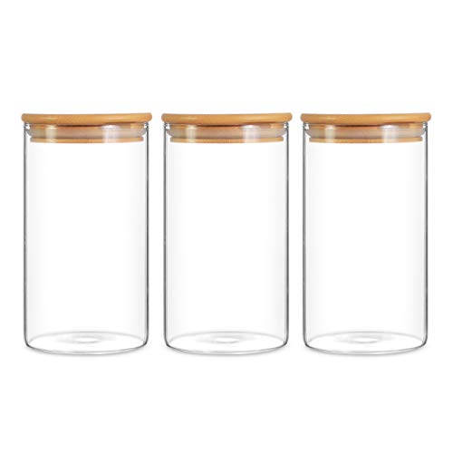 Ellenge Glass Storage Jar Airtight Food Canisters Set of 3 Container with Bamboo Lid for Serving Tea Coffee Spice and More 750ML2536Floz
