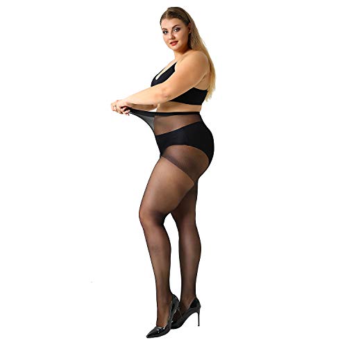 Manzi 4 Pairs Plus Size Pantyhose For Women 20 Denier Sheer Stocking(Black,3X-Large) #TOP2