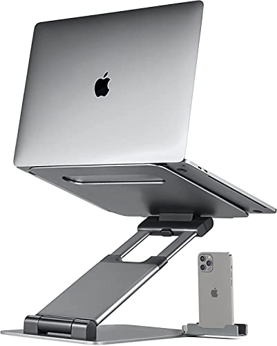 Image of ARTIKEL Wergo+ Laptop Stand with Phone Holders | Height Adjustable Sit to Stand Riser for Desk | Standing Desk Convertor | Ergonomic Foldable & Portable | Universally Compatible | Space Gray