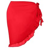 Dressever Women's Sarong Coverups Beach Sheer Bikini Chiffon Cover Ups Wrap Skirt for Swimwear Ruffle Red