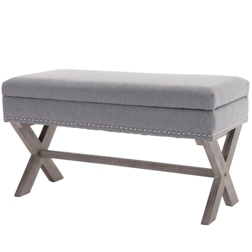 Cimoo Bedroom Storage Ottoman Bench Fabric Upholstered Bed Bench Accent Hallway Bench For End Of Bed, Entry, Kitchen, Dining Room-36 Inch, Grey #TOP7