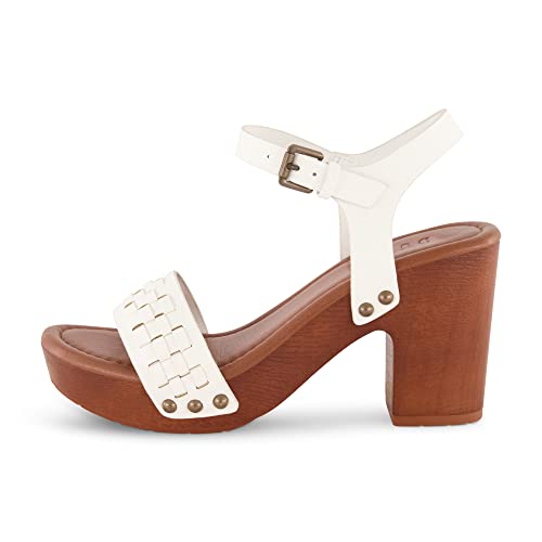Image of Dunes Women's Sealy Faux Wood Woven Heel Sandal +Comfort Foam & LiteSole Technology, Wide Widths Available