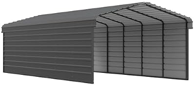 Arrow Carports Galvanized Steel Carport, with 2-Sided Enclosure, Compact Car Metal Carport Kit, 12' x 29' x 7', Charcoal