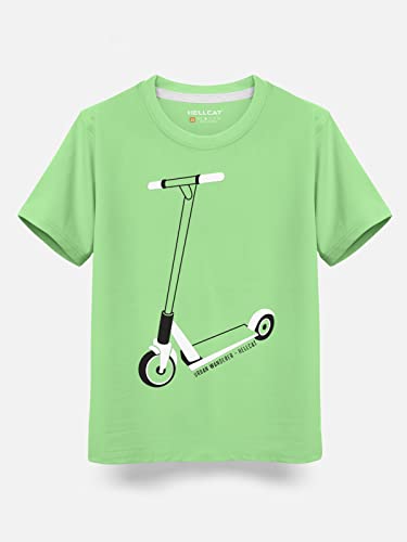 Image of HELLCAT Pista Green Trendy Typographic Printed Cotton Blend Half Sleeve T-Shirt for Boys