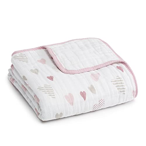 Image of aden + anais Boutique Dream Blanket, Boutique Muslin Baby Blankets for Girls & Boys, Ideal Newborn Nursery & Crib Blanket, Unisex Toddler & Infant Bedding, Shower & Registry Gift, Heartbreaker