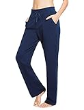 baleaf Damen Yogahose Baumwolle Lang Jogginghose Freizeithose Schlaghose Bauchkontrolle Arbeit Sporthose mit Taschen