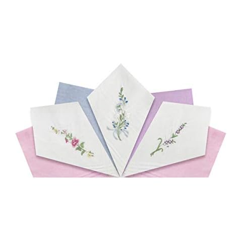 Pack Of 7 Womens/Ladies Handkerchiefs, Assorted Floral Embroidered & Dyed Handkerchiefs, 100% Cotton, 29 x 29cm Cover