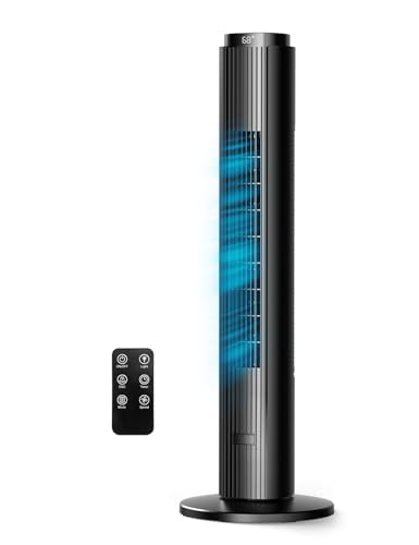 Image of ZAFRO Tower Fan for Bedroom, 90 Oscillating Fan with Remote, 6 Speeds 4 Modes, 12H Timer, LED Panel with Touch Control, 28 dB Quiet Standing Fans that Blow Air, Black