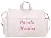 danielstore- Bolso Talega Personalizado Bebe Carrito Gemelar bebe con nombres bordados. + Regalo de un pack con dos baberos (Talega rosa)