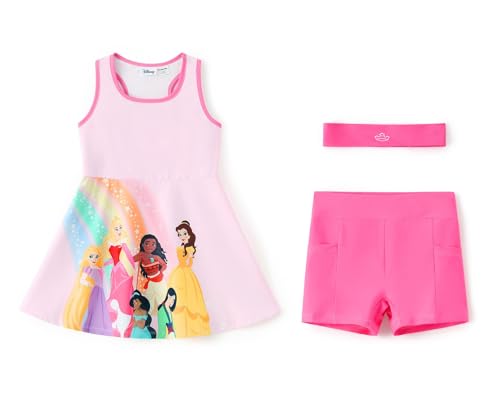 Image of Disney Frozen Elsa Princess Stitch Minnie Girls Tennis Dress Sleeveless Golf Outfit with Shorts Pocket & Headband 2-9 Years