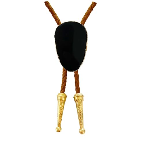 Image of Daisy Del Sol Gemstone Bolo Tie Braided Vegan Faux Leather Natural Stone Gold Handmade Necklace Adjustable Boho Western Jewelry