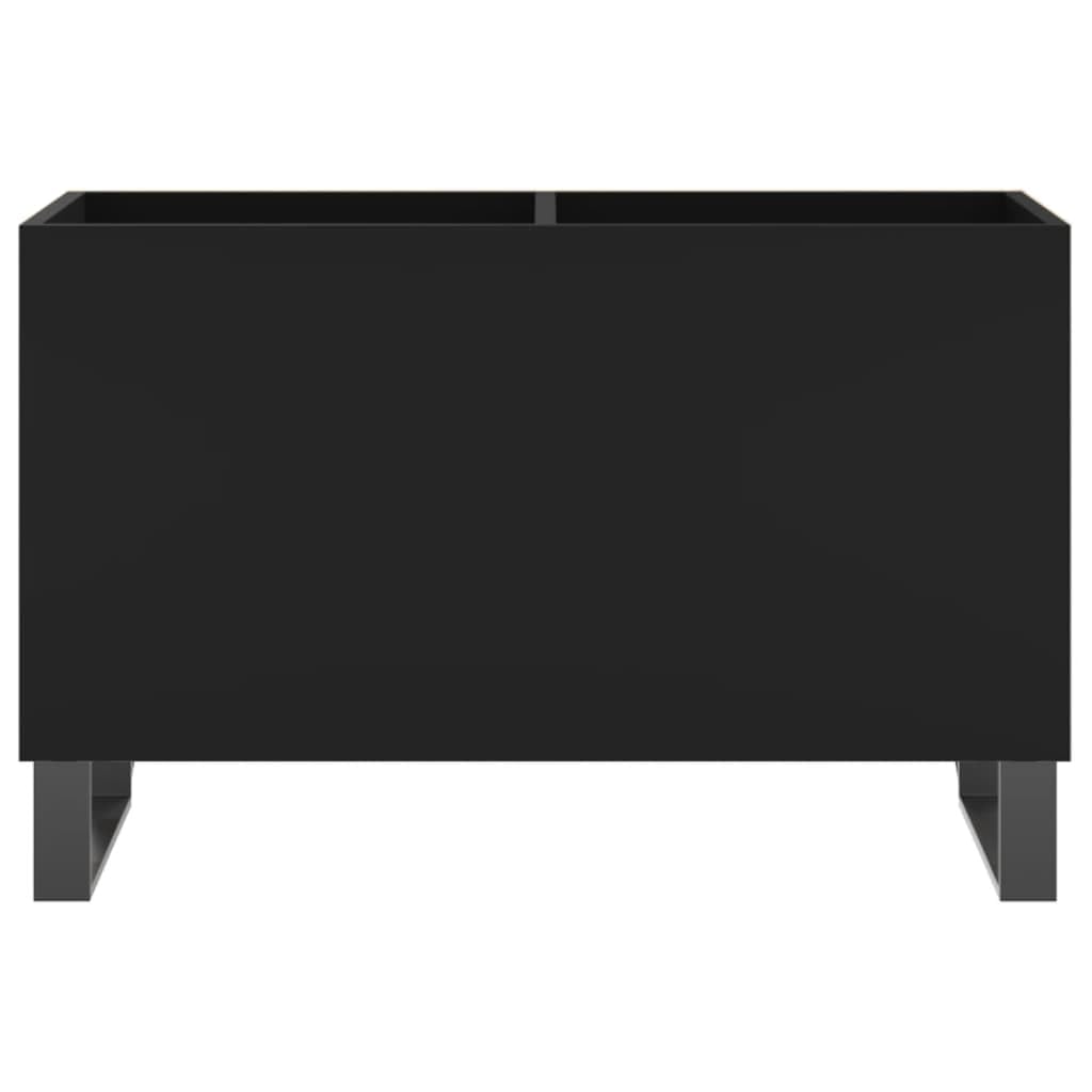 Czarna szafka panelowa 74,5 x 38 x 48 cm, materiał drewnopochodny ze stabilnym dnem, żelaznymi nogami, idealna do winylu, płyt LP, płyt winylowych, schowków, zarządzania kablami, telewizora