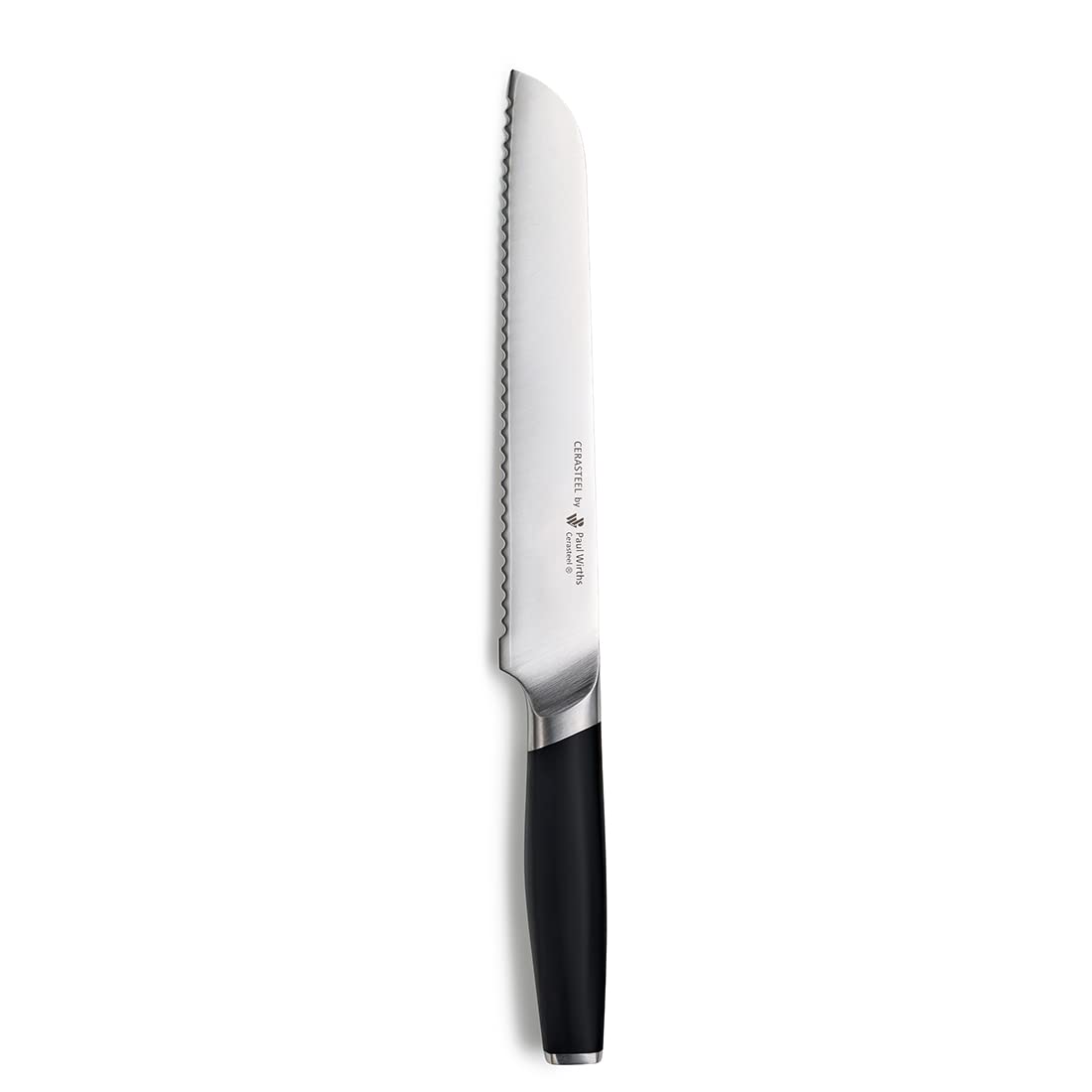 Paul Wirths Cerasteel Brotmesser, 20 cm, Keramik, Wellenschliff | Das Brotmesser überzeugt mit bruchfester Klinge, 62 Rockwell, G10-Fiberglas-Griff aus der Luft- und Raumfahrtforschung