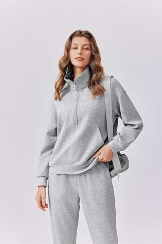 Image of PINSPARK 2 Piece Sets for Women Long Sleeve Half Zip Tracksuit Jogger Sets | 2026 Fall Travel Outfits Lounge Set, Lightweight Soft Air Layer Fabric, Kangaroo Pocket Sweatshirt, Drawstring Joggers Pants