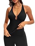 NODHUT Women's Workout Tank Tops Sexy Summer Deep V Neck Racerback Ribbed Fitted Going Out Camisole Tops Black S