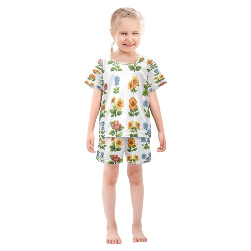 senya Short Sleeve Pajamas Sets Summer Cotton Sleepwear Leaves Yellow Blue Red Flower3