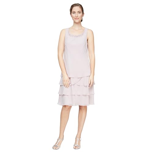 Image of S.L. Fashions Women's Mother of The Bride Tiered Jacket Dress with Shoulder Embellishment