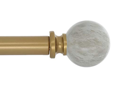 Meriville 1-Inch Diameter Single Window Treatment Curtain Rod, Spanish White Marble Ball Finial, 84-inch to 120-inch Adjustable, Royal Gold
