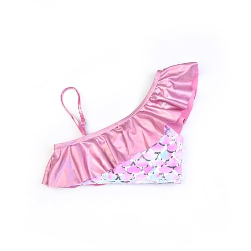 Image of CHILDRENSTAR Girls Metallic Bathing Suits Shiny Ruffles One Shoulder 2 Pieces Swimsuits Cute Bikini Set