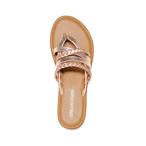 DREAM PAIRS DREAM PAIRS Women's Flip Flops Round Toe Multi Strap lightweight Summer Beach Flat Casual Thong Sandals,Size 11,Rose Gold,DWUMFF2505