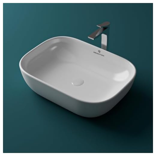 REMOTION Wash Basin Countertop | Tabletop Ceramic Bathroom Sink | Wash Basin Over Counter | Wash Basin For Bathroom (18 x 13 x 5.5 Inch) (White Glossy)