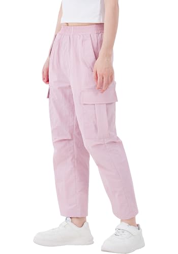 Image of WULFUL Girls Cargo Pants Lightweight Wide Leg Streetwear with Pockets Kids Jogger Trouser 6-16 Years