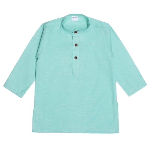 Image of superminis Baby Boys Ethnic Wear Cotton Kurta Pyjama Set With Wooden Button (Green, 9-10 Years)