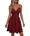 SCHOOLMOON Sommerkleid Damen Kurzes Ärmelloses V-Ausschnitt Elegant Strandkleid Einfarbig Leicht Und Luftig Spaghettiträger A-Linie Minikleider(Rot,S)
