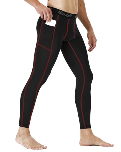 Image of Runhit Mens Compression Pants Running Tights Pockets Sports Leggings Spandex Workout Cycling Athletic Thermal