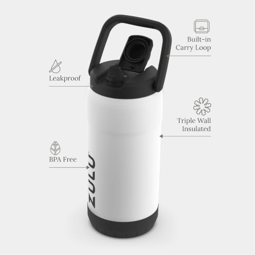 Image of ZULU Goals Vacuum Insulated Large Capacity Stainless Steel Water Bottle | Reusable Jug Thermoses with Carry Handle | Leak-Proof Lid | Perfect for Travel, Workout, Gym, Hiking, Camping | 64oz, 101oz